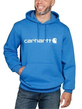 NEW Carhartt Mens Loose Fit Midweight signature Logo Hoodie Blue Heather Large